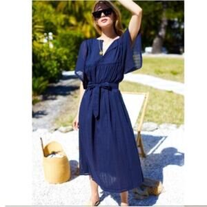 Emerson Fry India Collection Dress Basalie Midi Dot Strip Maritime Navy